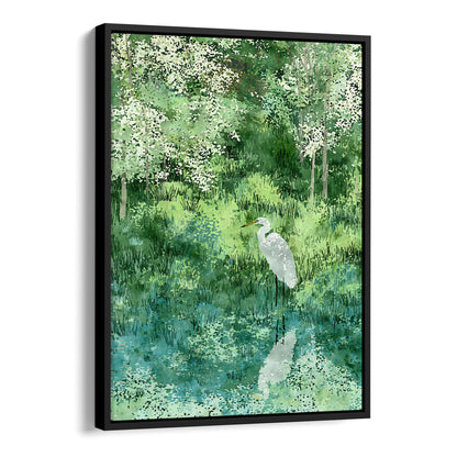 Egret in Lush Green Wetland Art Print