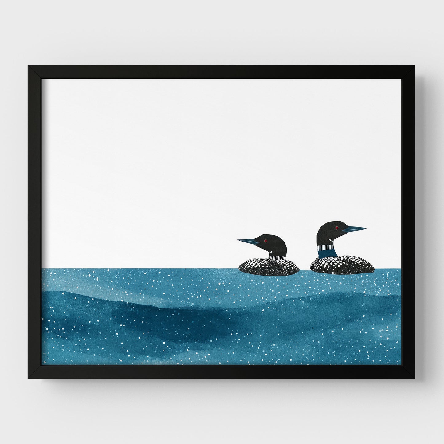Minimalist Watercolor Loons Horizontal Art Print