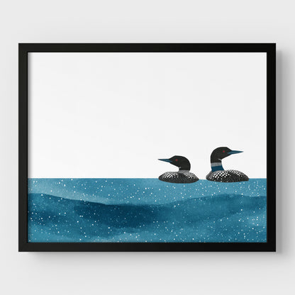 Minimalist Watercolor Loons Horizontal Art Print