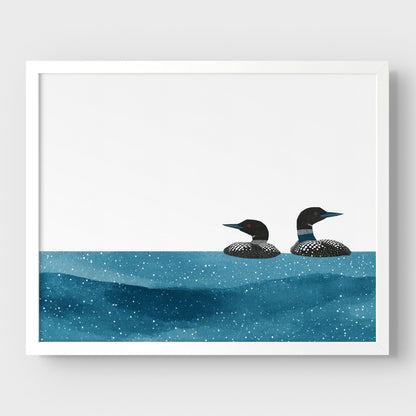 Minimalist Watercolor Loons Horizontal Art Print