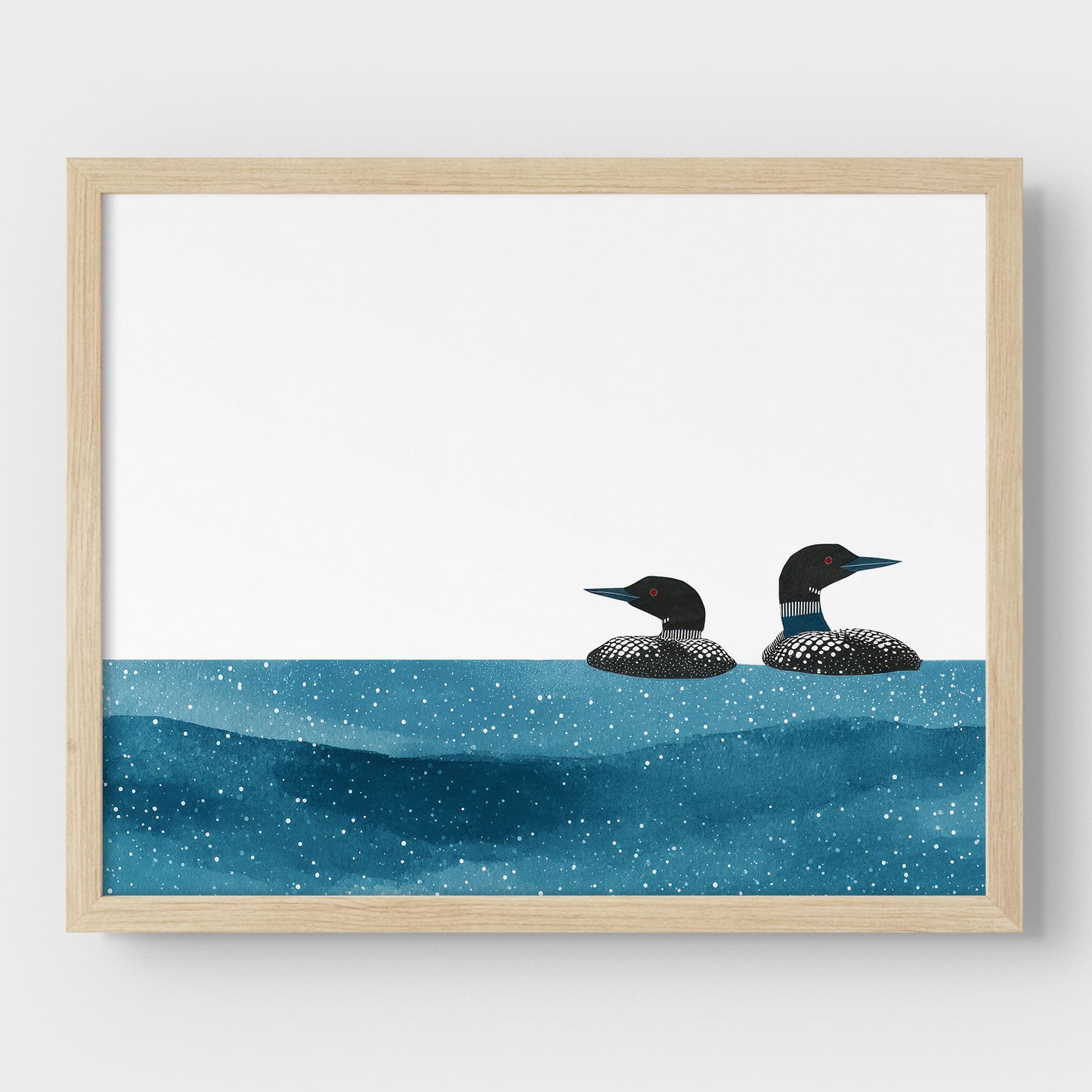 Minimalist Watercolor Loons Horizontal Art Print