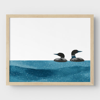 Minimalist Watercolor Loons Horizontal Art Print