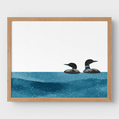 Minimalist Watercolor Loons Horizontal Art Print