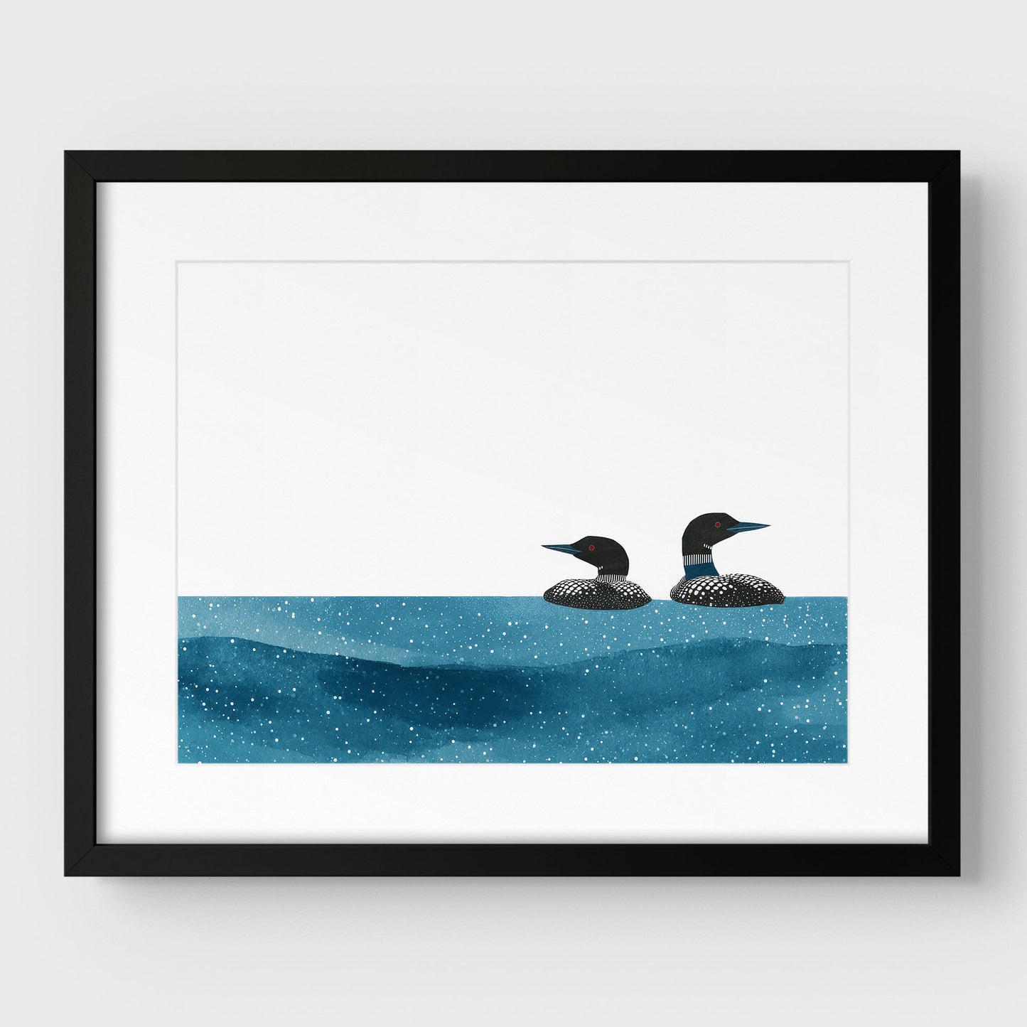 Minimalist Watercolor Loons Horizontal Art Print