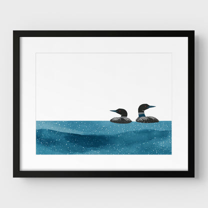 Minimalist Watercolor Loons Horizontal Art Print