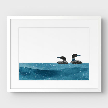 Minimalist Watercolor Loons Horizontal Art Print