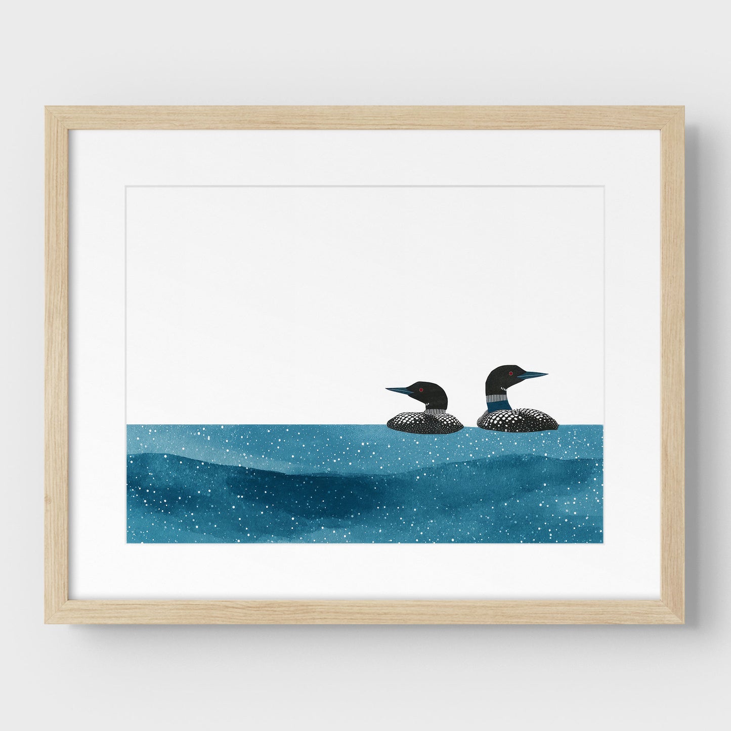 Minimalist Watercolor Loons Horizontal Art Print