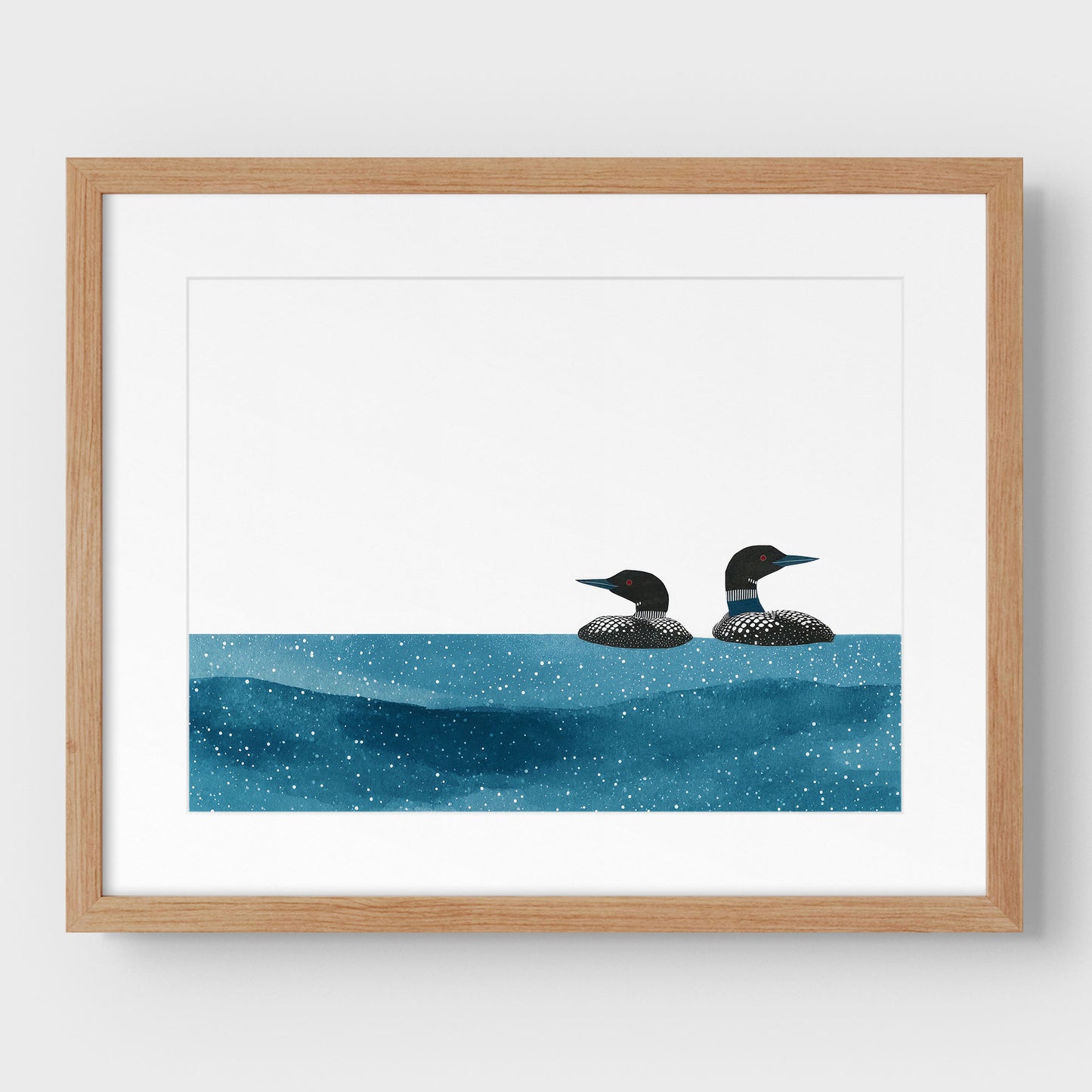 Minimalist Watercolor Loons Horizontal Art Print