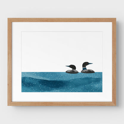Minimalist Watercolor Loons Horizontal Art Print