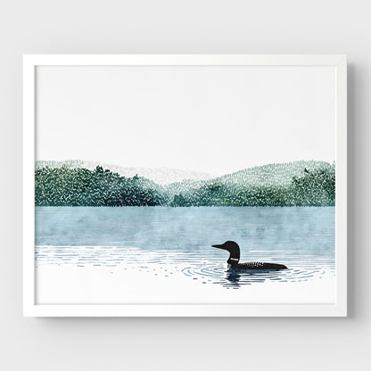 Loon on Misty Lake Art Print