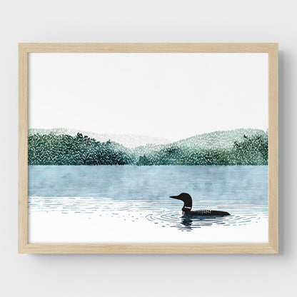 Loon on Misty Lake Art Print