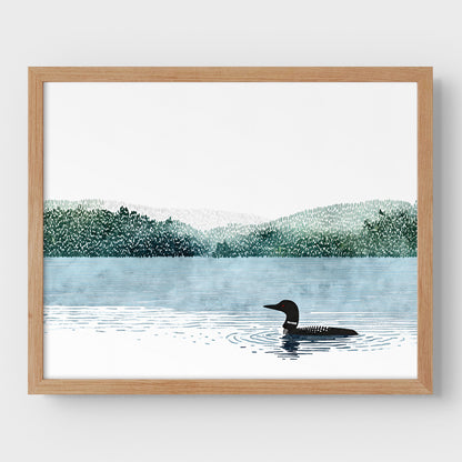Loon on Misty Lake Art Print