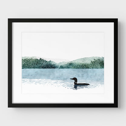 Loon on Misty Lake Art Print