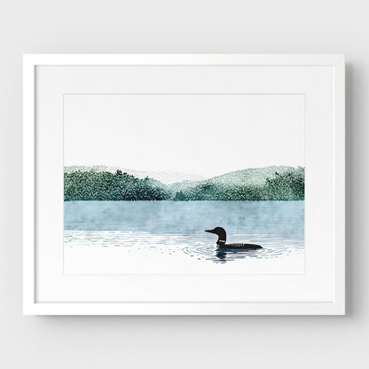 Loon on Misty Lake Art Print