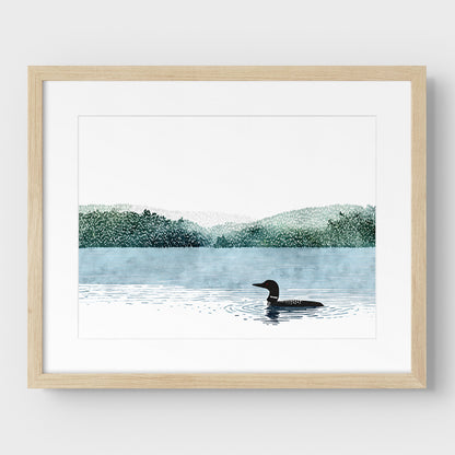 Loon on Misty Lake Art Print