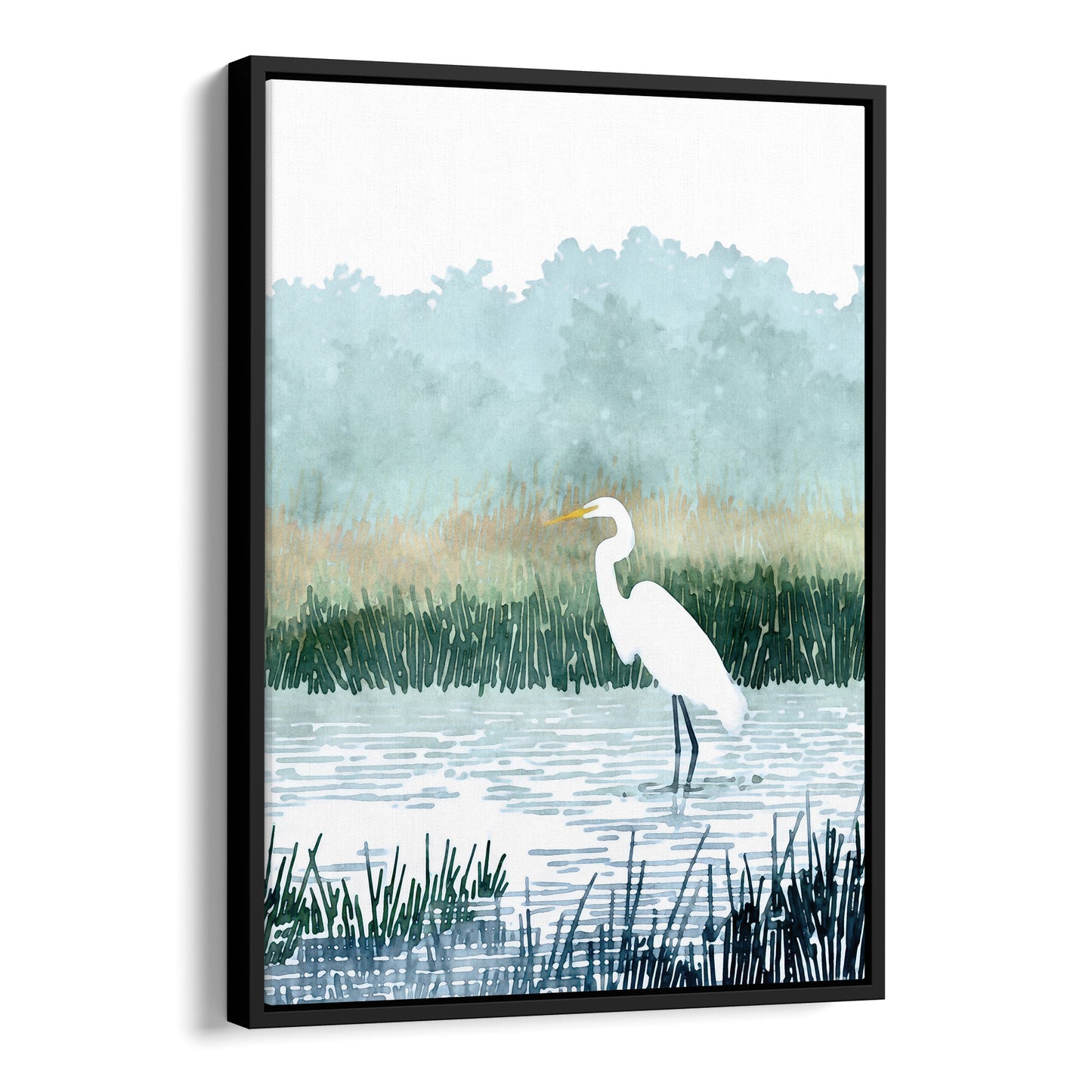 Misty White Egret Watercolor Print