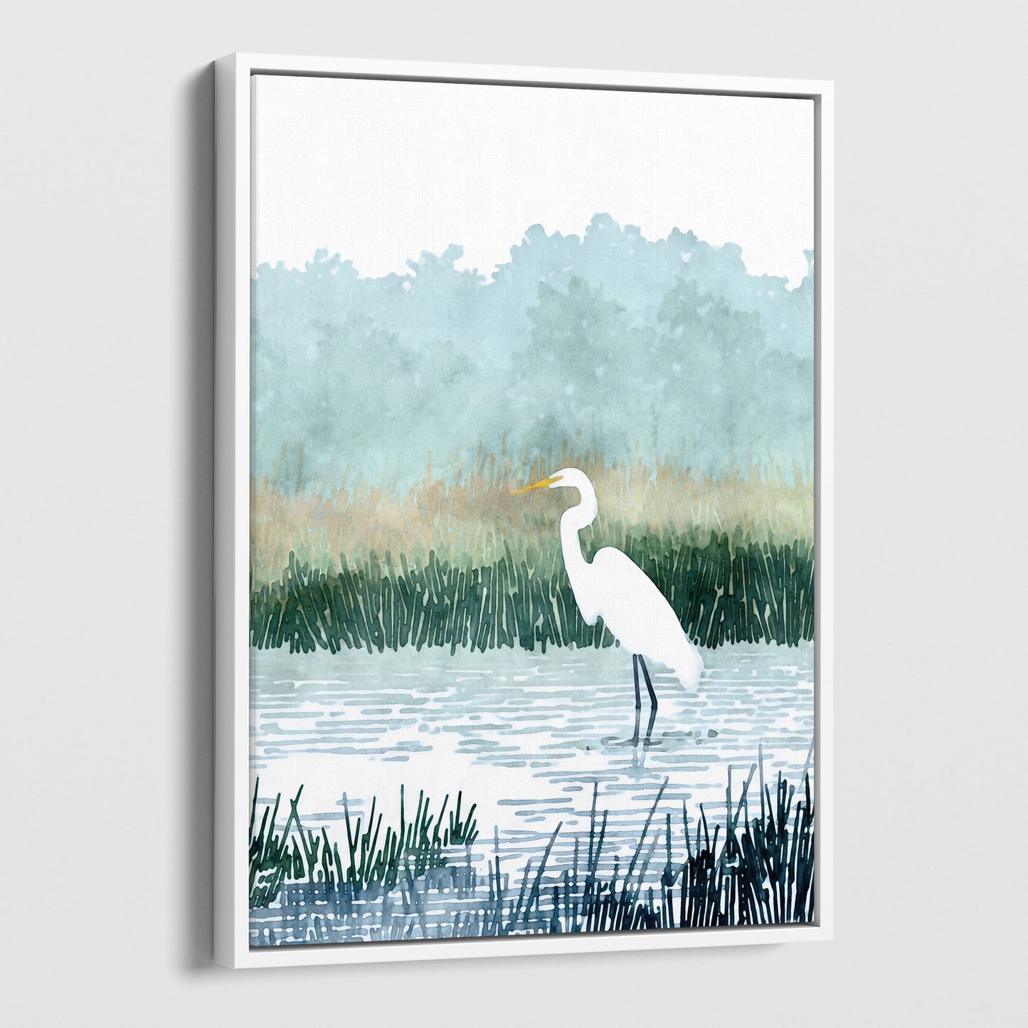 Misty White Egret Watercolor Print