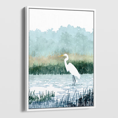 Misty White Egret Watercolor Print