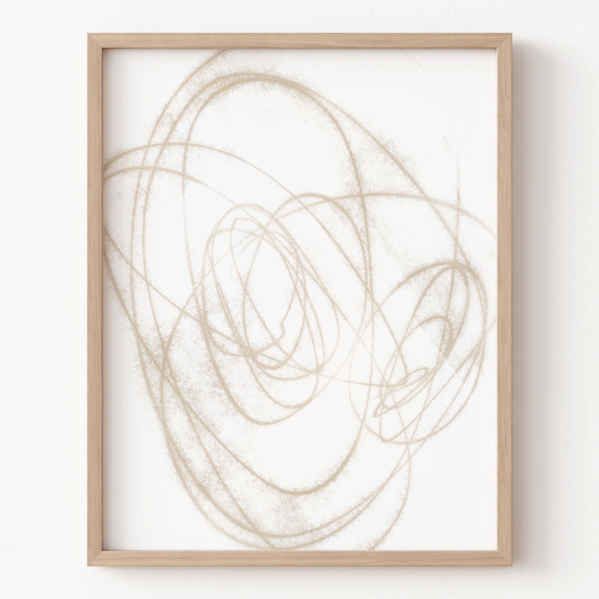Framed abstract art with wavy lines on a white background