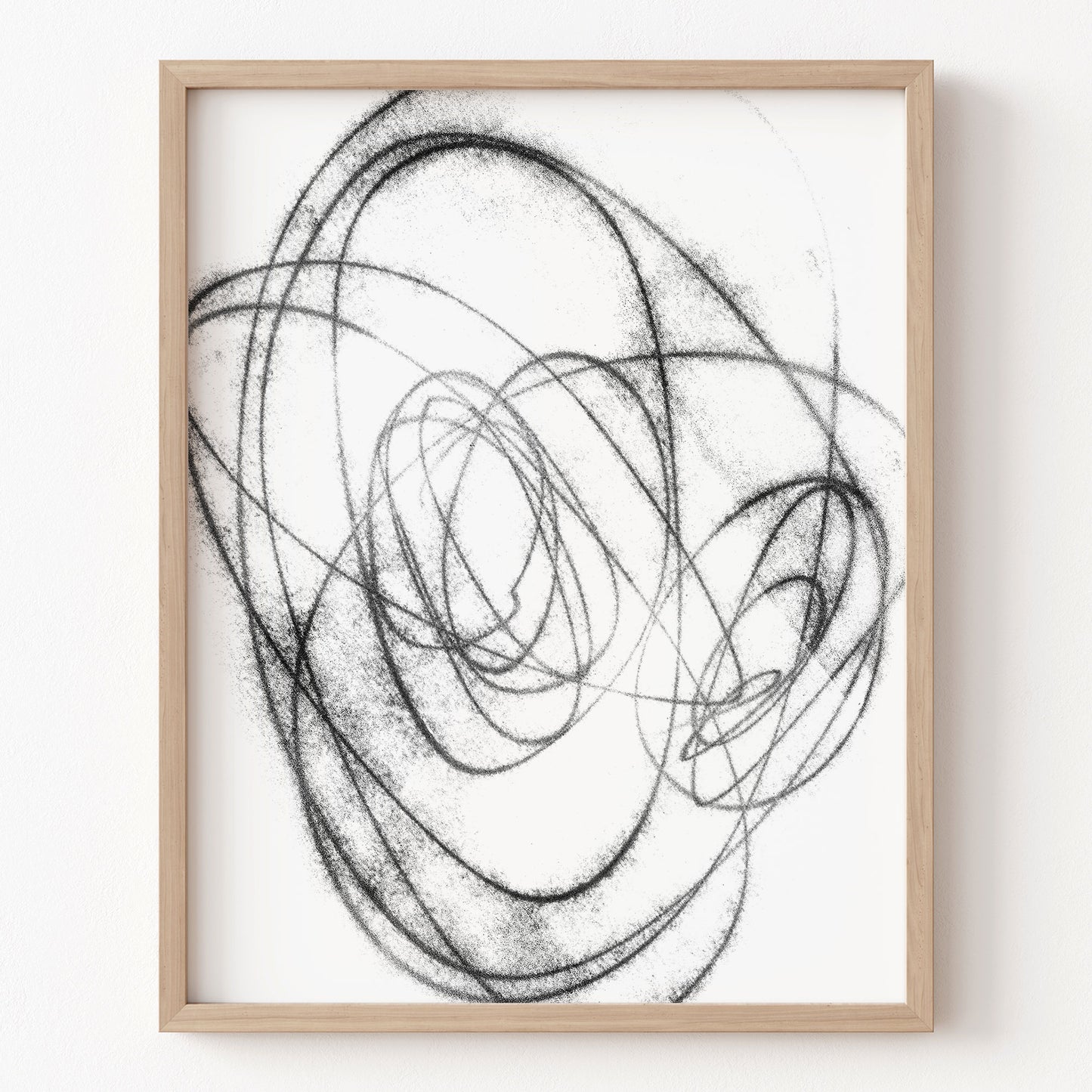 Framed abstract art with black lines on a white background