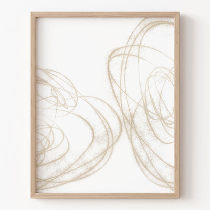 Framed abstract art with beige lines on a white background