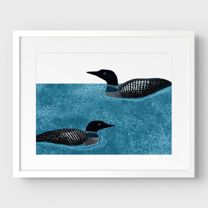 Modern Minimalist Loons Horizontal Watercolor Art Print