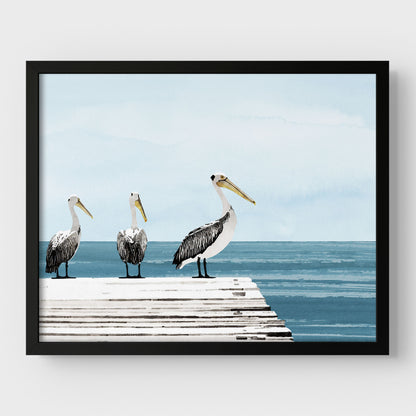 Pelicans on a Pier Print