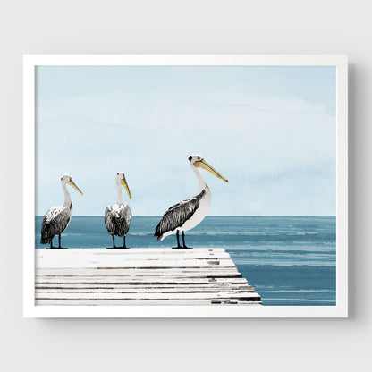 Pelicans on a Pier Print