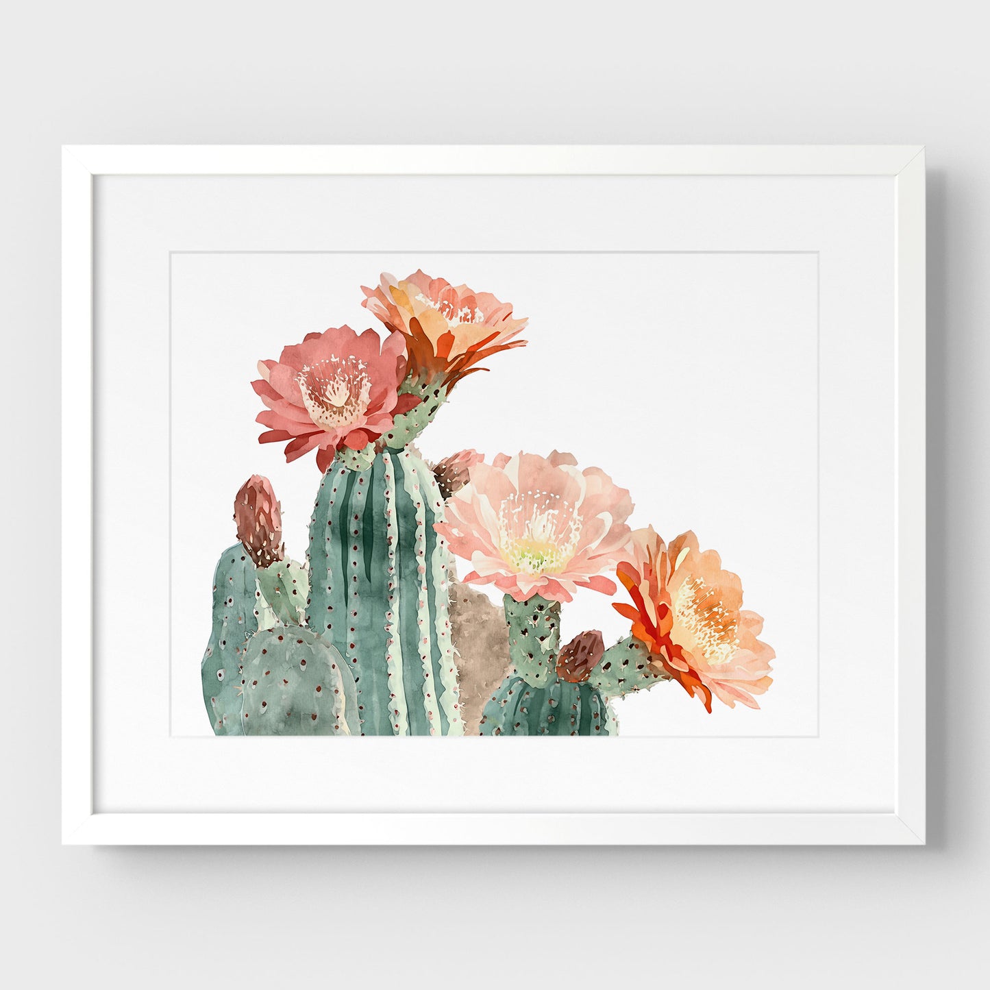 Peach Coral Cactus Flower Print