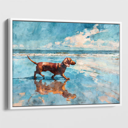 Dachshund on a Beach Horizontal Watercolor Print