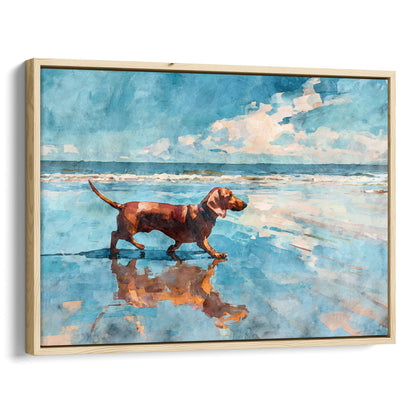 Dachshund on a Beach Horizontal Watercolor Print