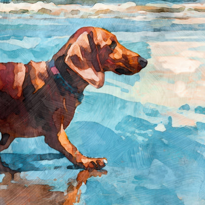 Dachshund on a Beach Horizontal Watercolor Print