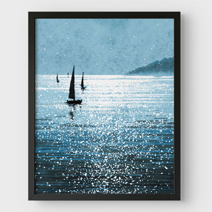 Sailboats on a Sunlit Sea Art Print