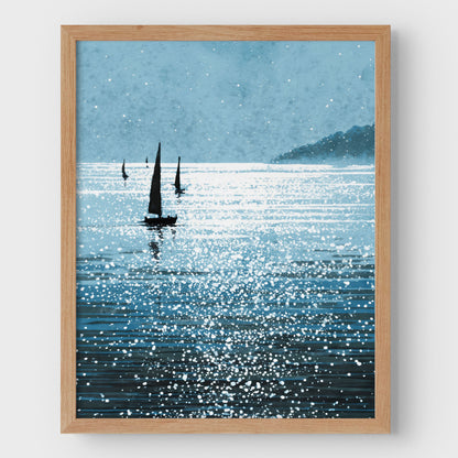 Sailboats on a Sunlit Sea Art Print