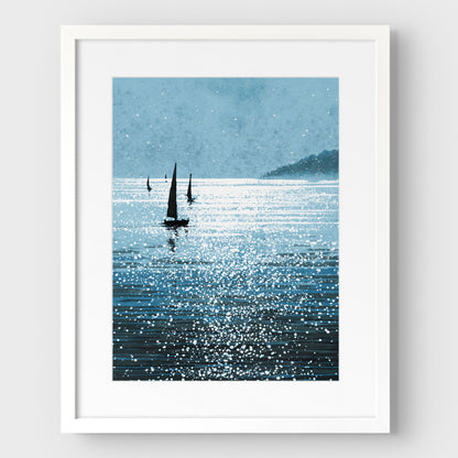 Sailboats on a Sunlit Sea Art Print