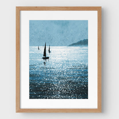Sailboats on a Sunlit Sea Art Print