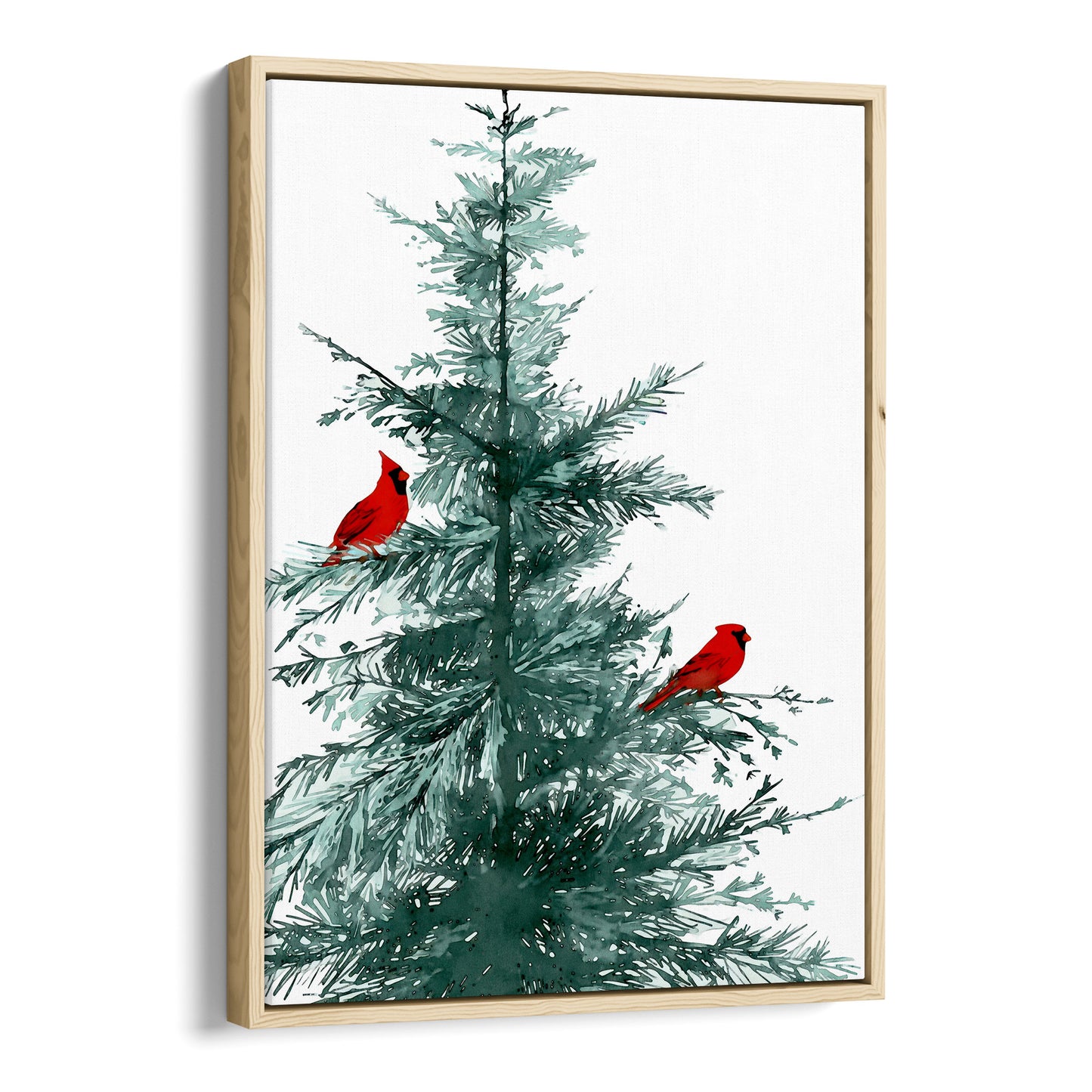 Two Red Cardinals in Pine Tree Art Print