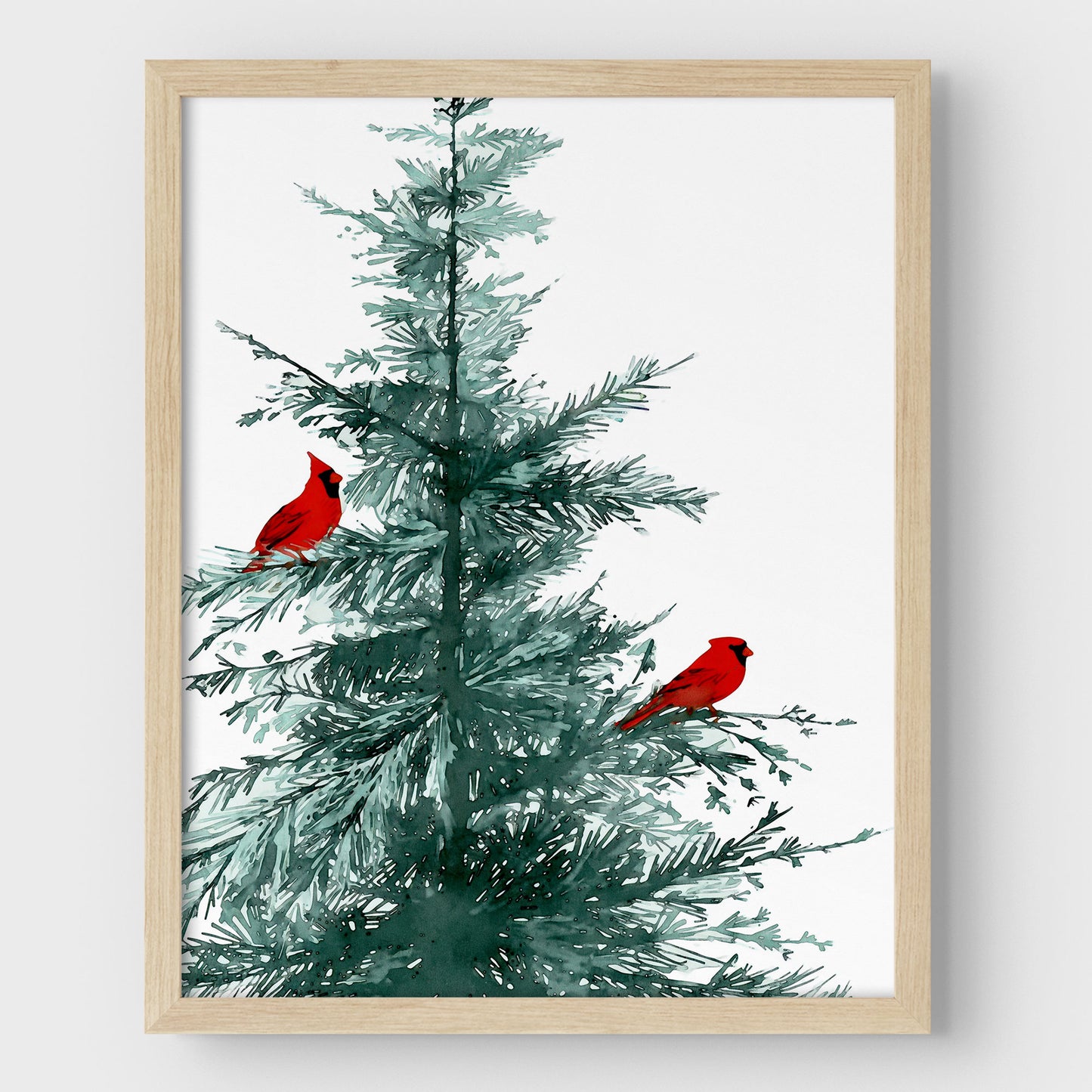 Two Red Cardinals in Pine Tree Art Print