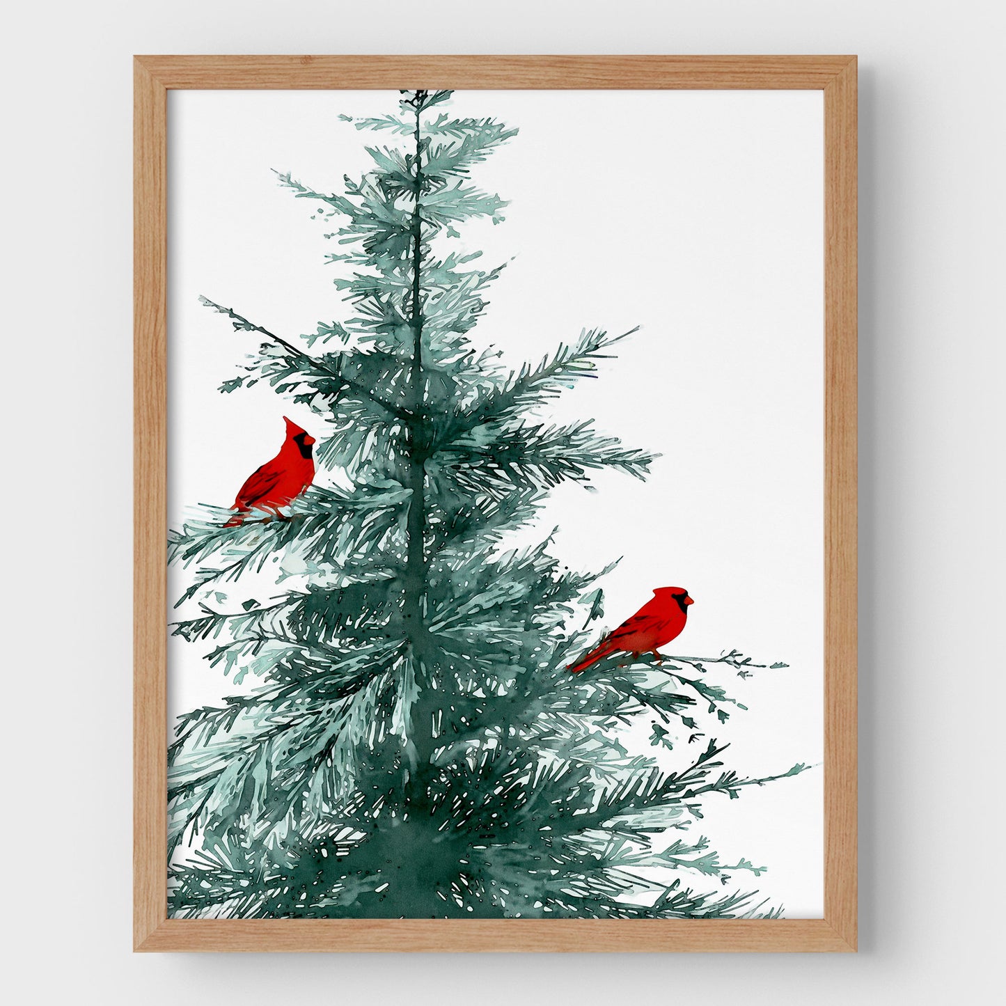 Two Red Cardinals in Pine Tree Art Print