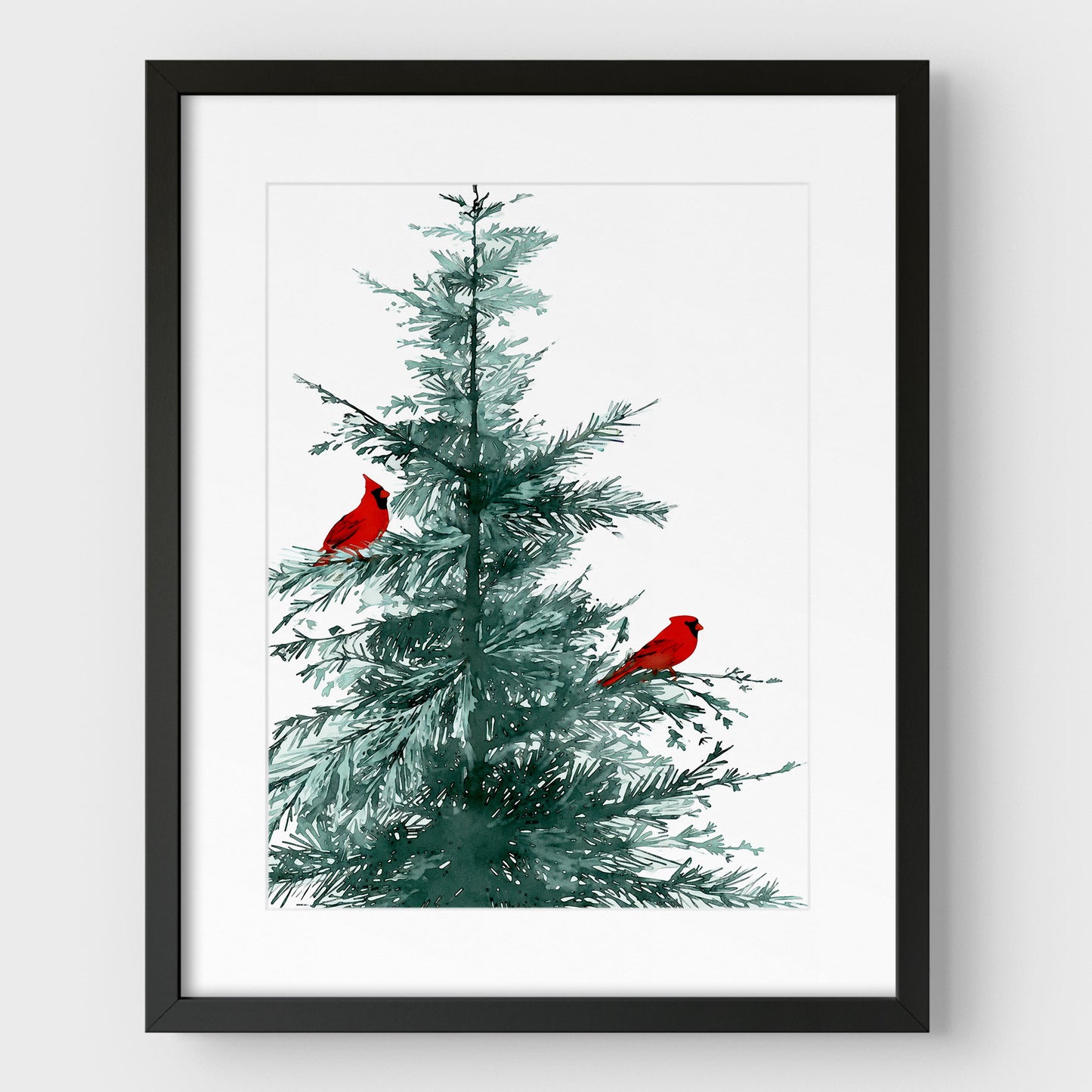 Two Red Cardinals in Pine Tree Art Print