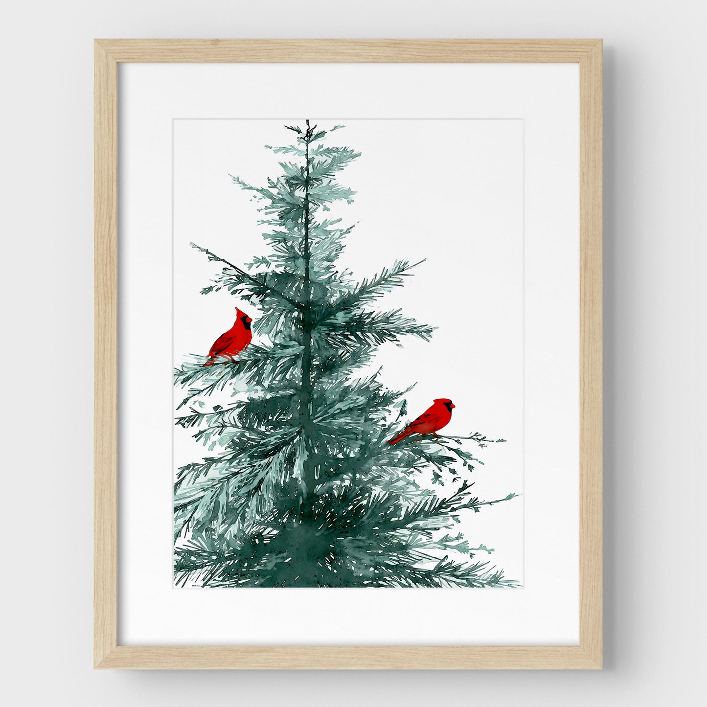 Two Red Cardinals in Pine Tree Art Print
