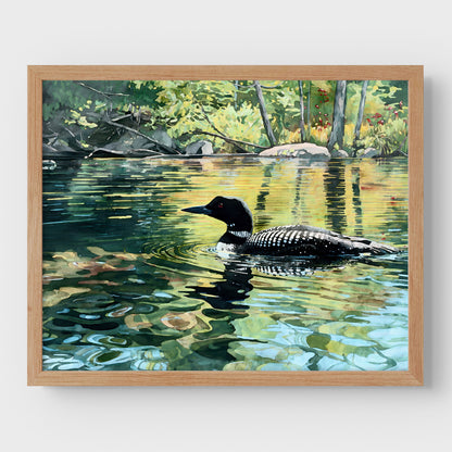 Common Loon Swimming in a Lake Art Print