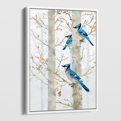 Blue Jay in Birch Forest Art Print