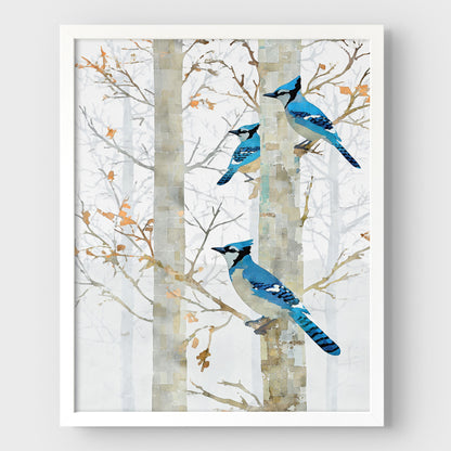 Blue Jay in Birch Forest Art Print