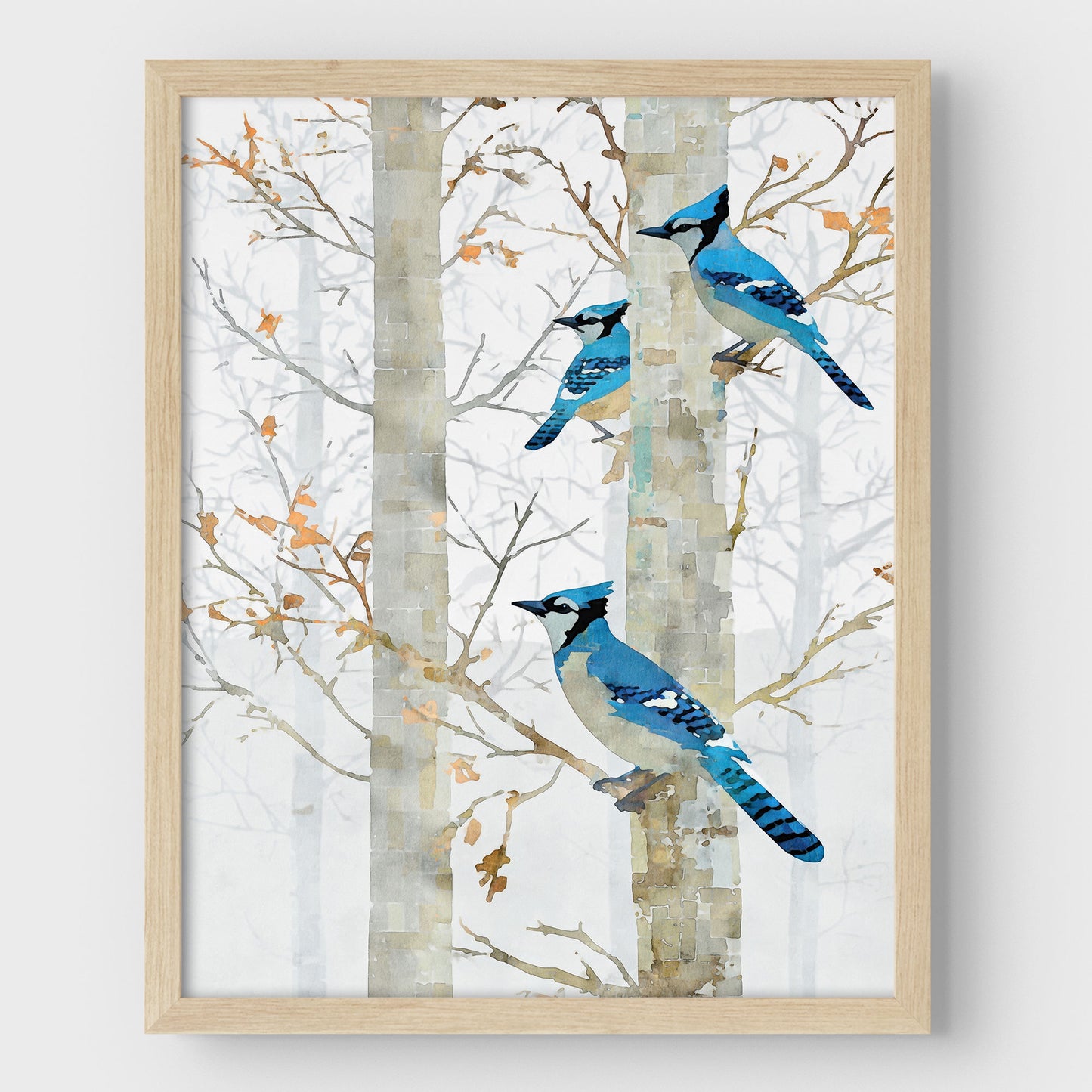 Blue Jay in Birch Forest Art Print