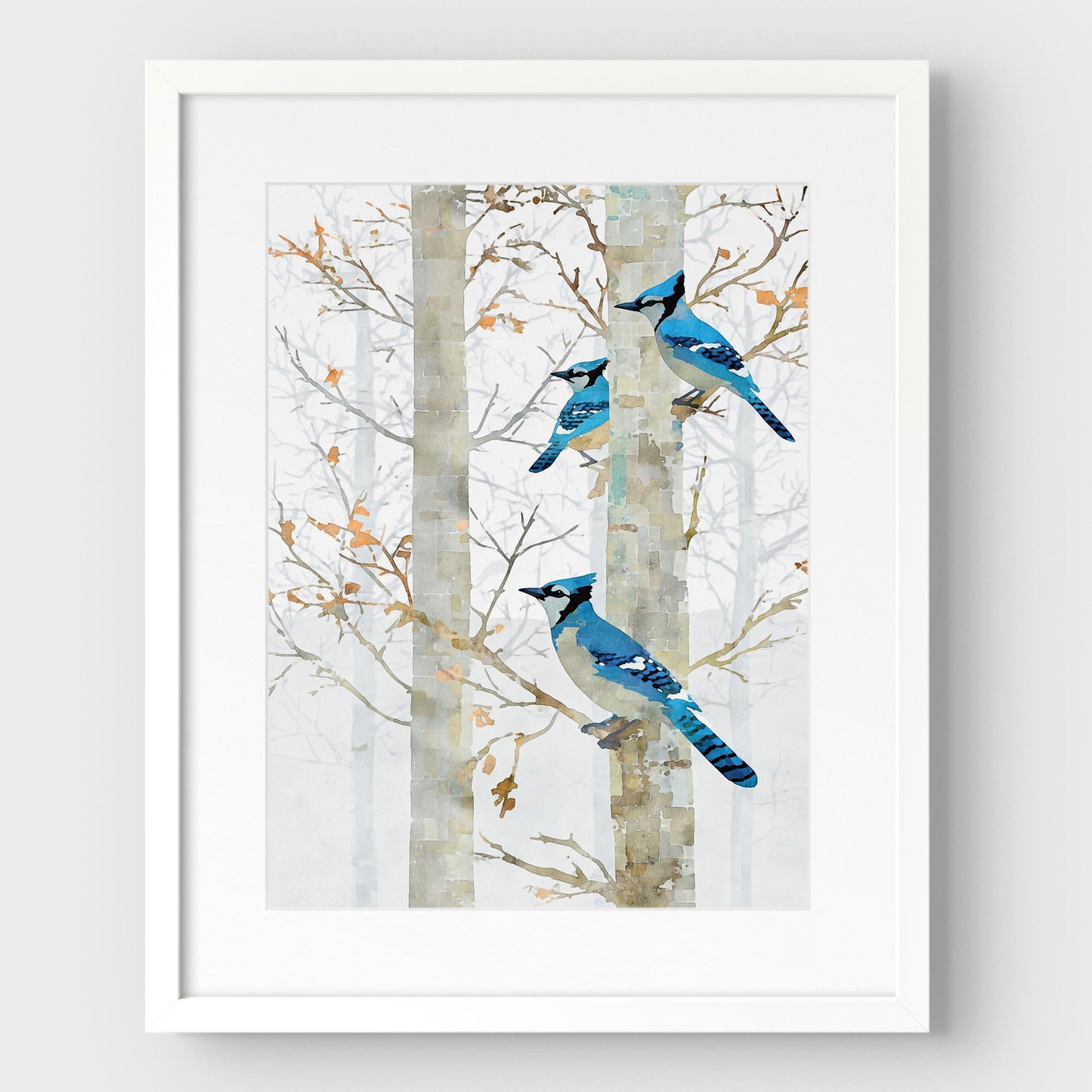 Blue Jay in Birch Forest Art Print