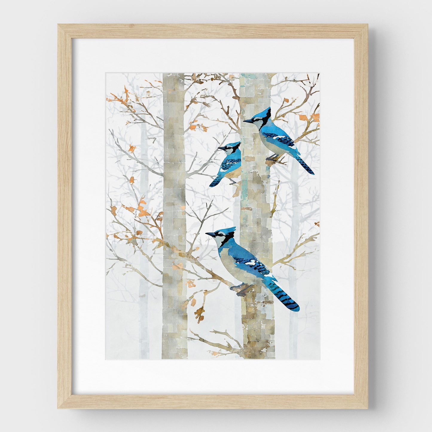 Blue Jay in Birch Forest Art Print