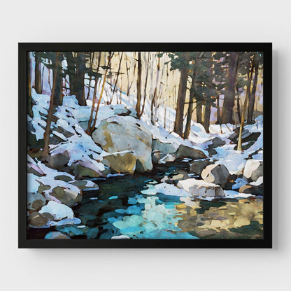 Winter Forest Stream Watercolor Print