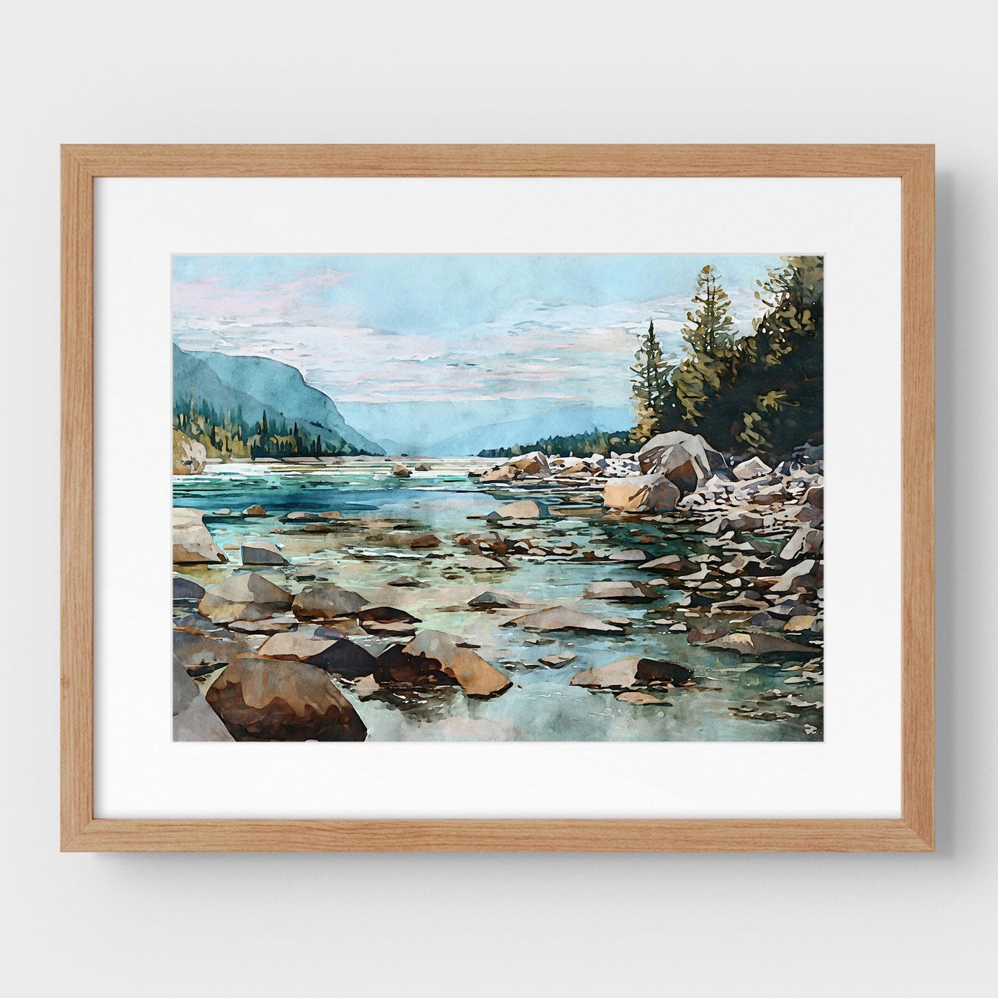 Mountain River Watercolor Art Print
