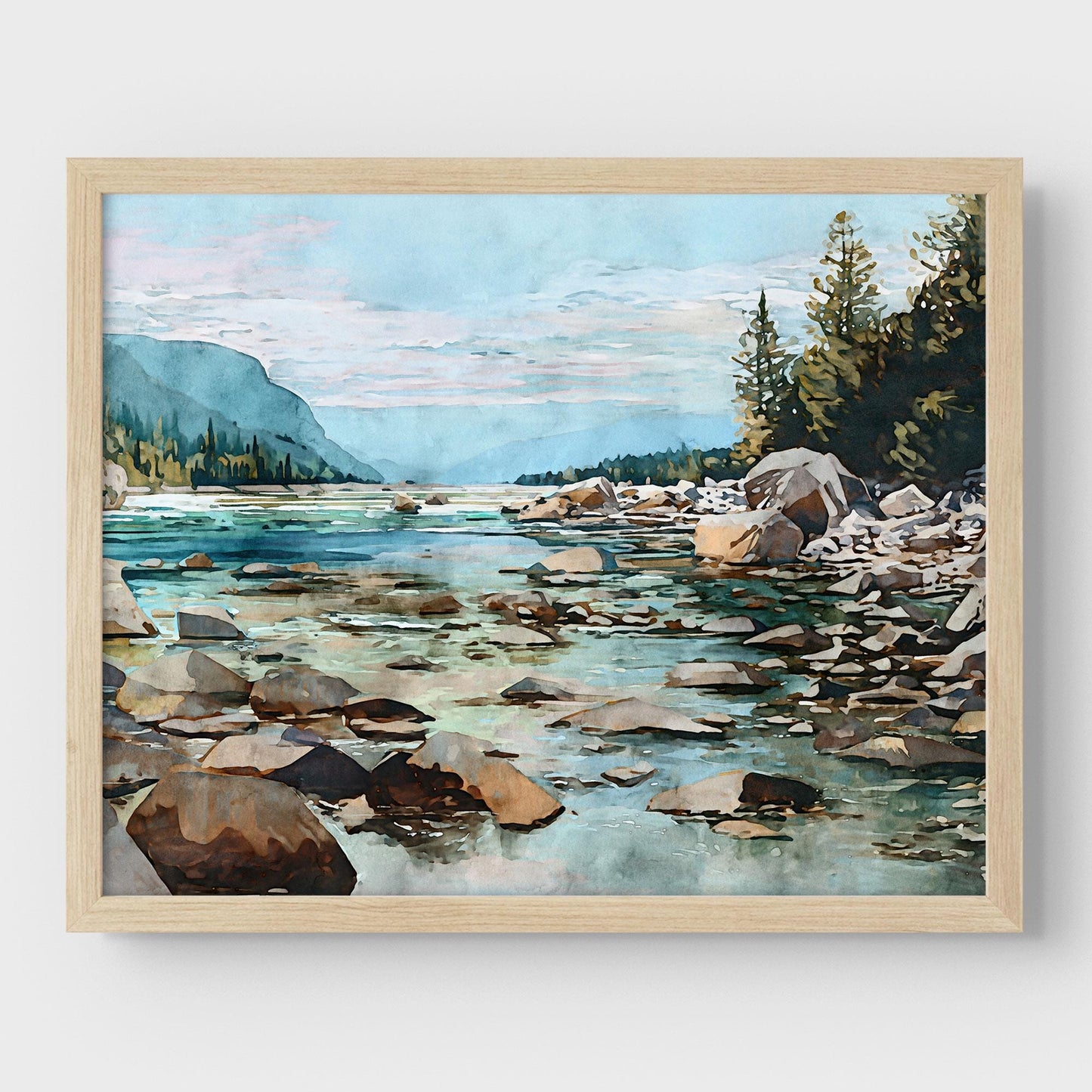 Mountain River Watercolor Art Print